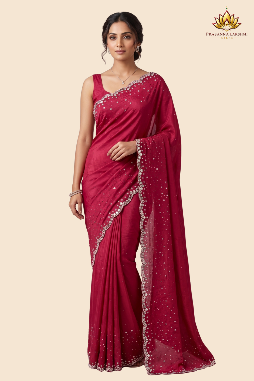 Designer Chinon Silk saree with floral sequin work
