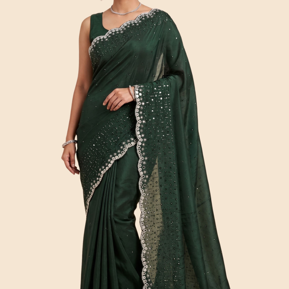 Designer Chinon Silk saree with floral sequin work
