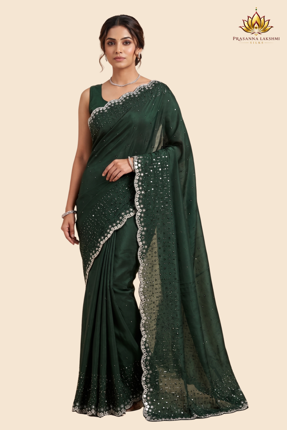 Designer Chinon Silk saree with floral sequin work
