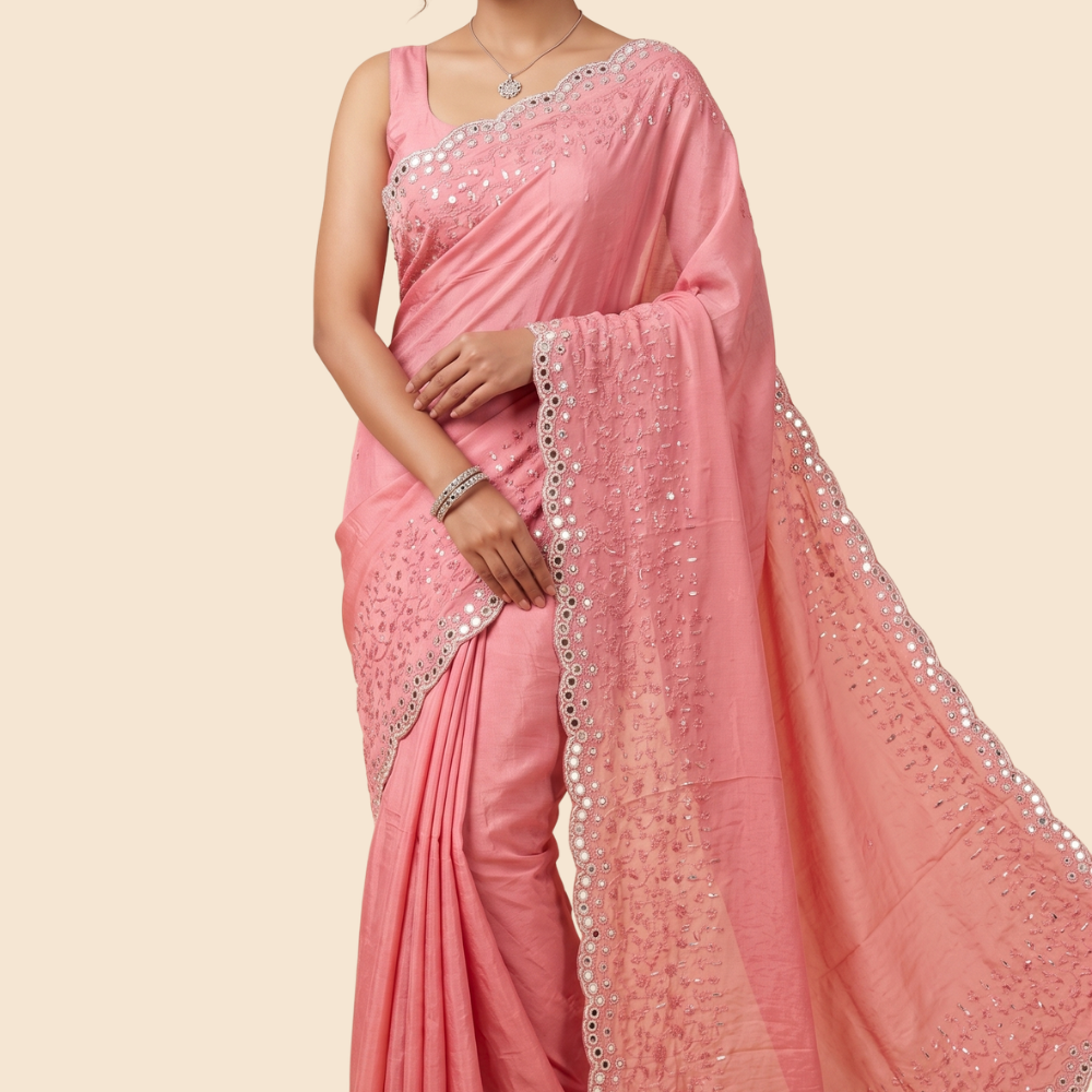 Designer Chinon Silk saree with floral sequin work
