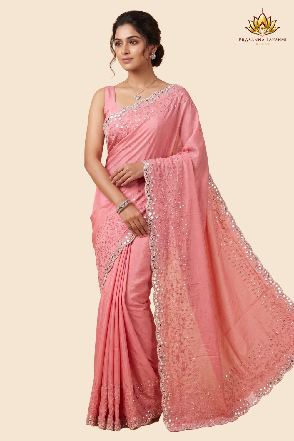 Designer Chinon Silk saree with floral sequin work
