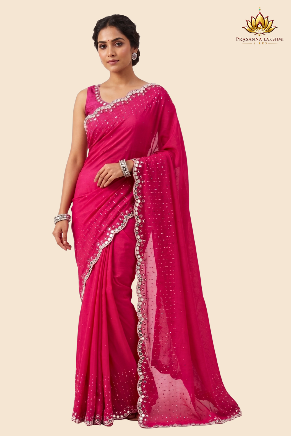 Designer Chinon Silk saree with floral sequin work
