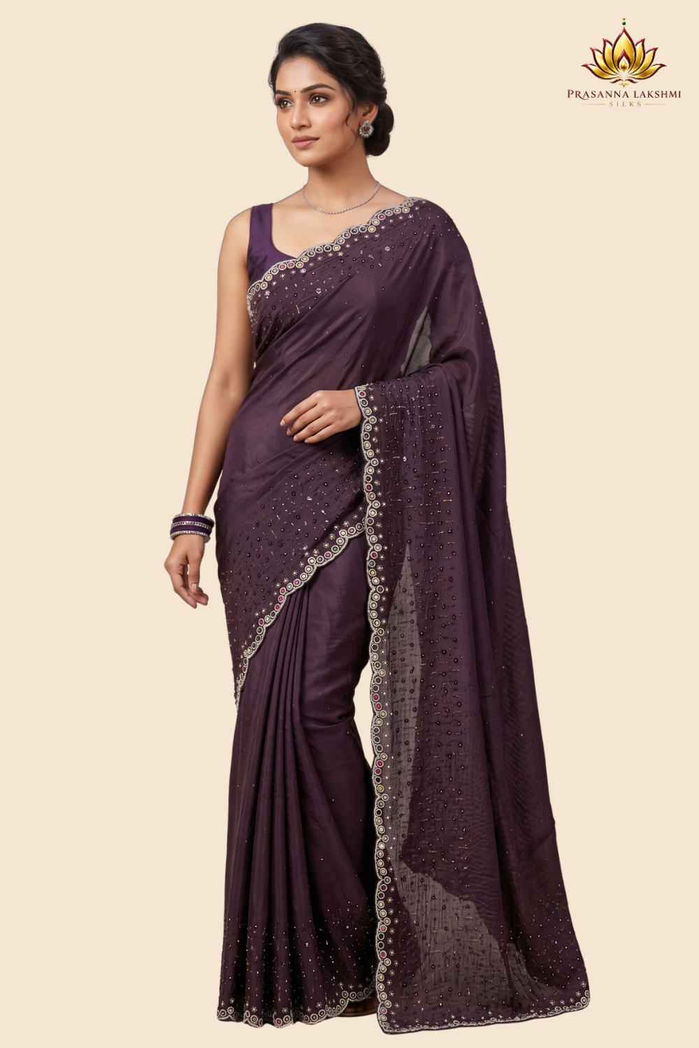 Designer Chinon Silk saree with floral sequin work
