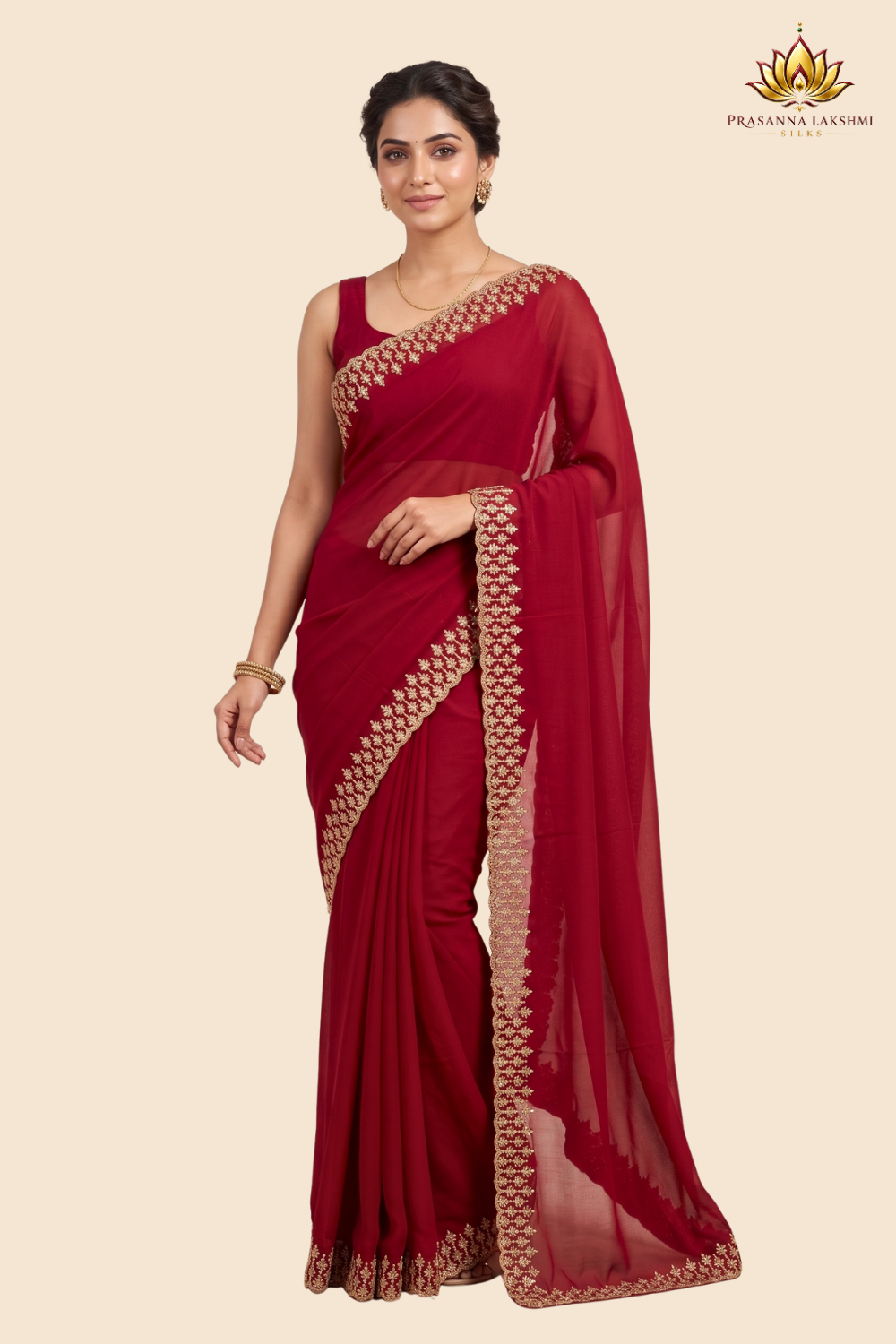 Georgette saree with intricate beads and stone cutwork border
