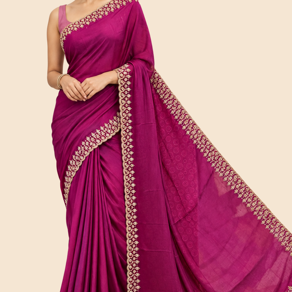 Georgette saree with intricate beads and stone cutwork border
