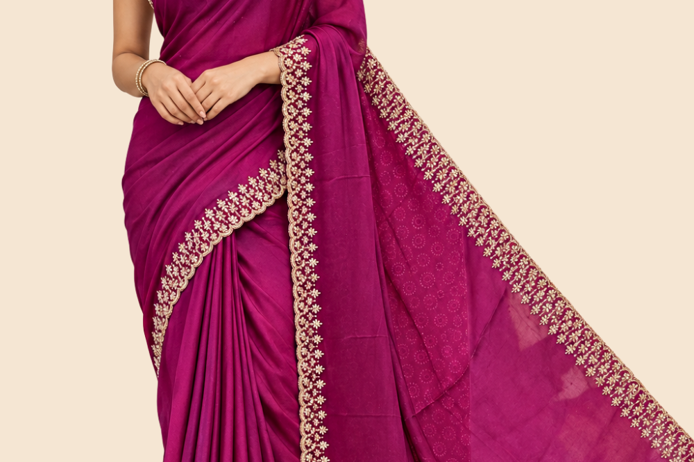 Georgette saree with intricate beads and stone cutwork border
