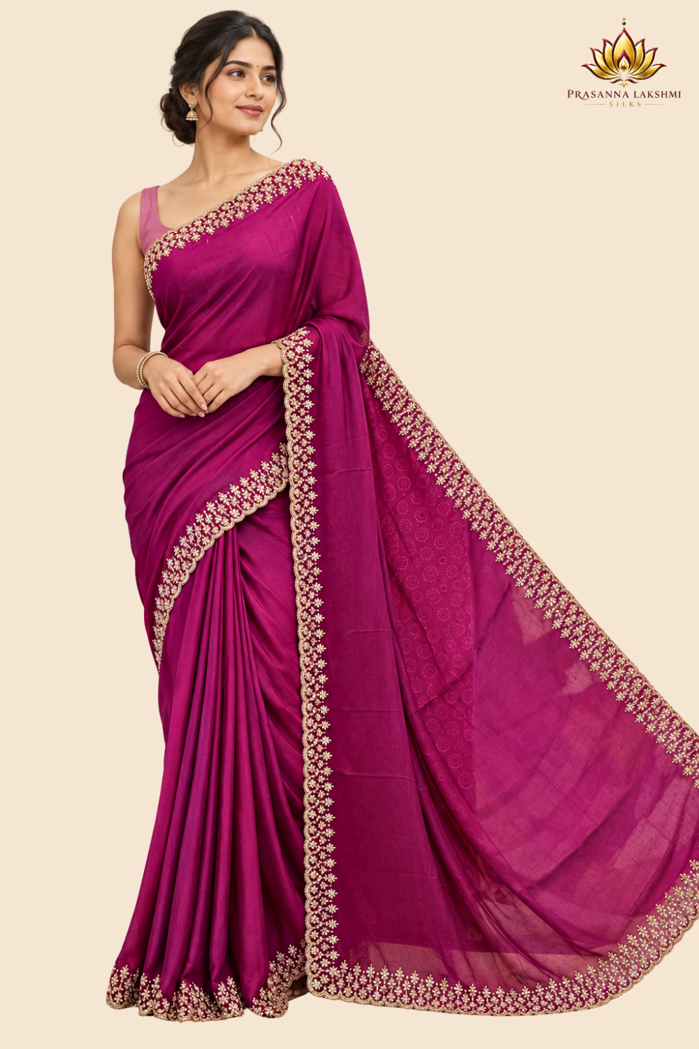 Georgette saree with intricate beads and stone cutwork border
