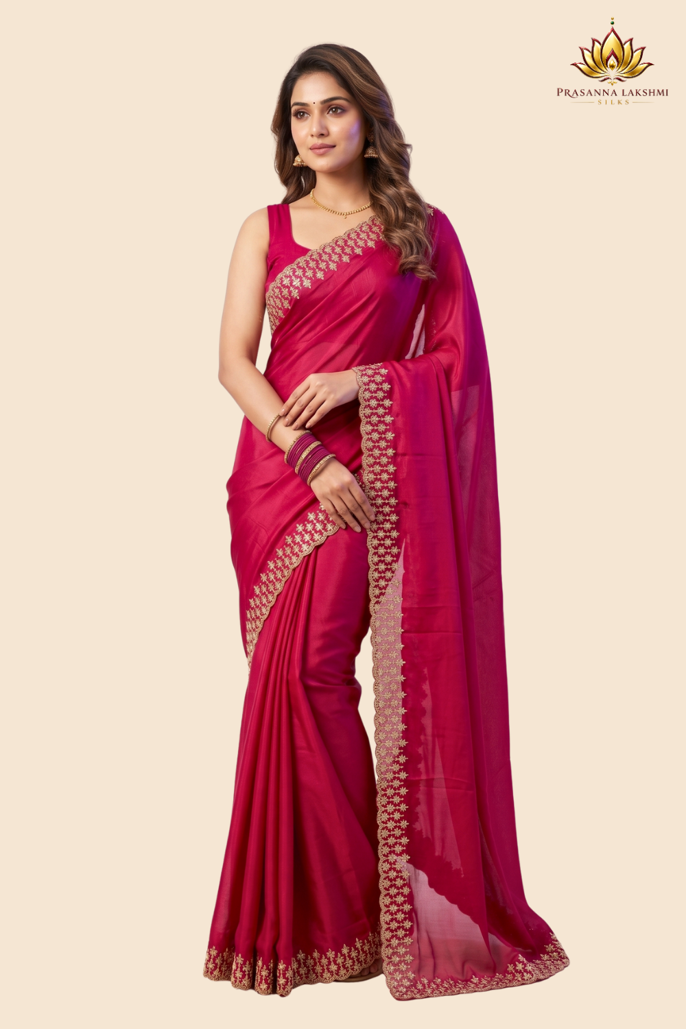 Georgette saree with intricate beads and stone cutwork border
