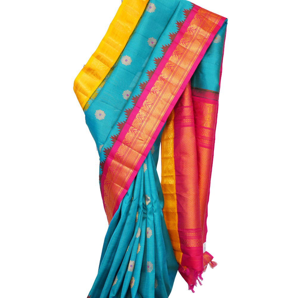 Handloom Pure Gadwal Silk Saree with zari border and rich brocade pallu
