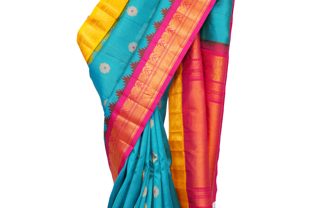 Handloom Pure Gadwal Silk Saree with zari border and rich brocade pallu