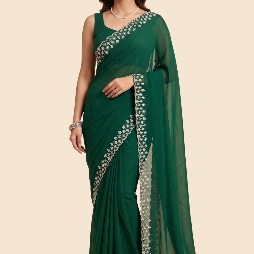 Georgette saree with intricate beads and stone cutwork border
