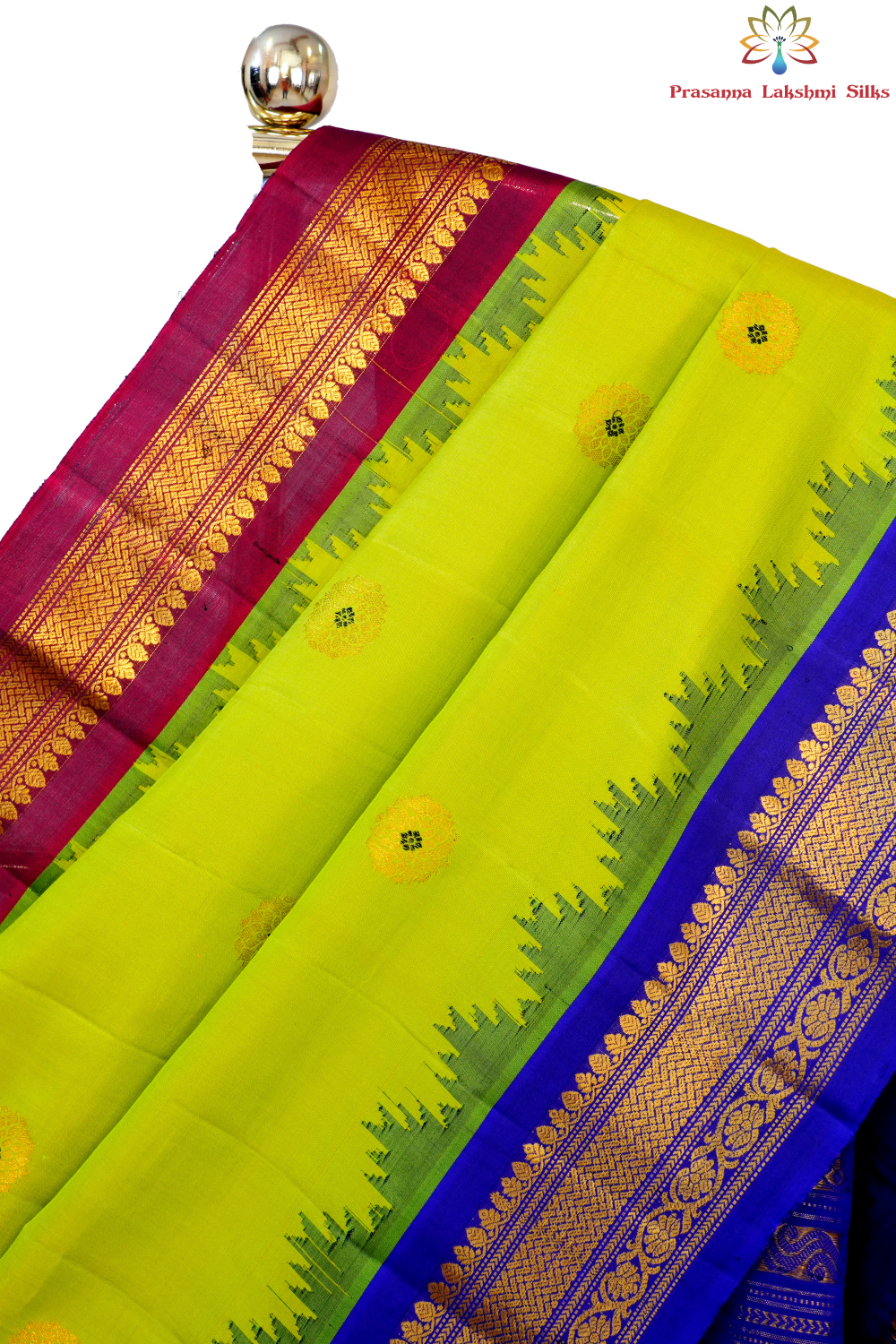 Pure Gadwal silk saree in classic red with blouse  piece from Prasanna Lakshmi Silks