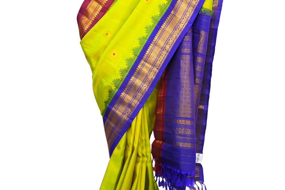 Handloom Pure Gadwal Silk Saree with zari border and rich brocade pallu