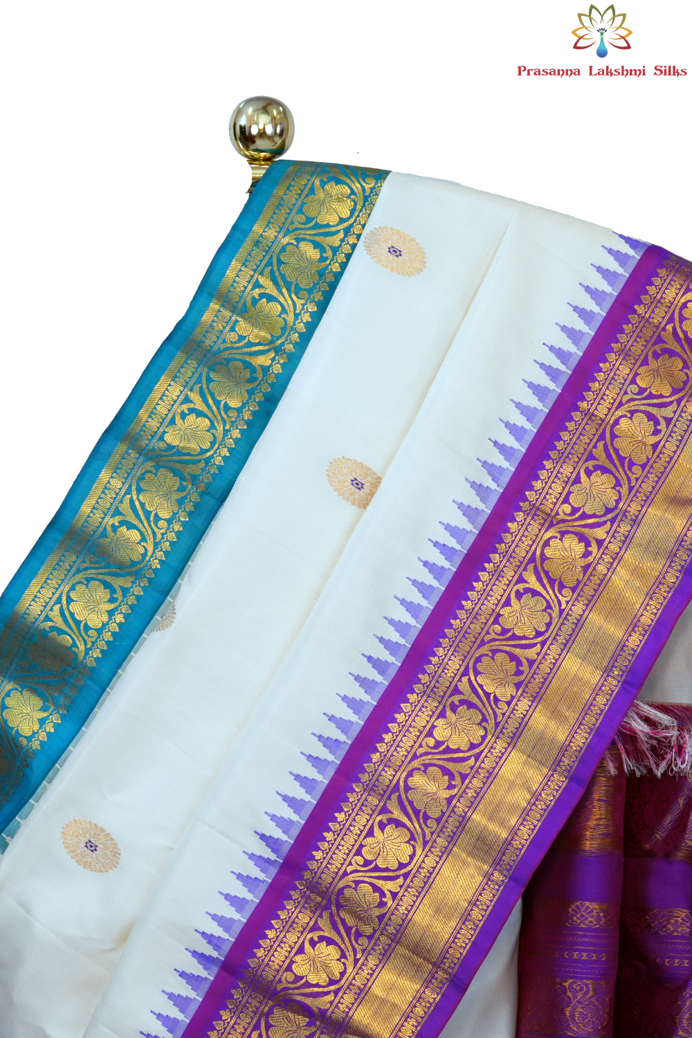 Pure Gadwal silk saree in classic red with blouse  piece from Prasanna Lakshmi Silks