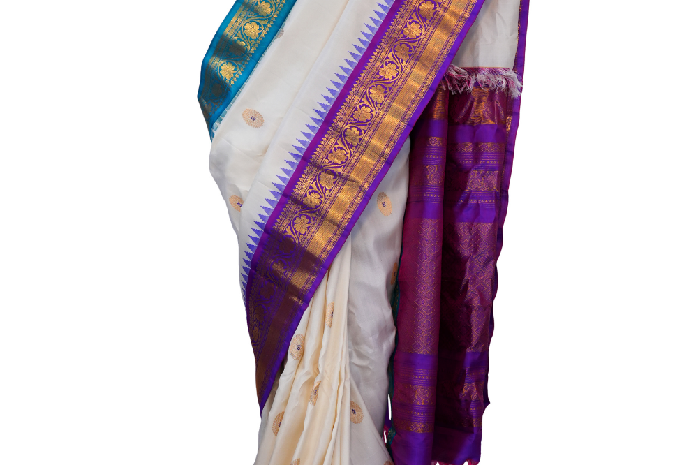 Handloom Pure Gadwal Silk Saree with zari border and rich brocade pallu