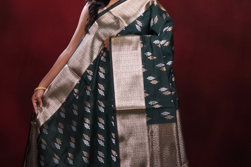 Bottle Green  Banaras silk cotton sarees 