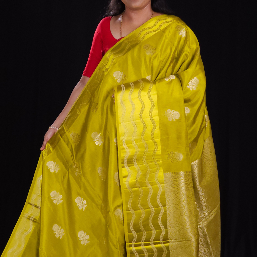 Mustard Yellow Banaras Munga saree