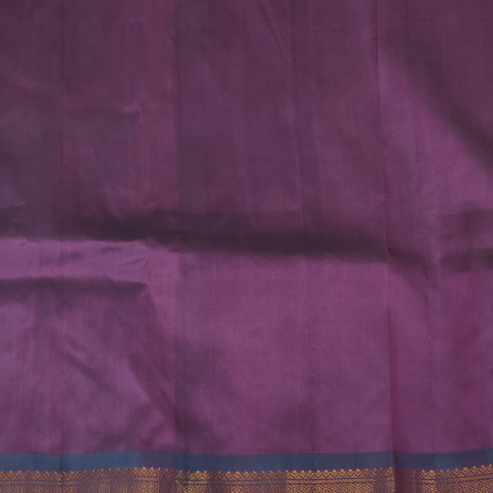 Baby pink Gadwal saree draped, showing rich brocade pallu and matching teal green blouse