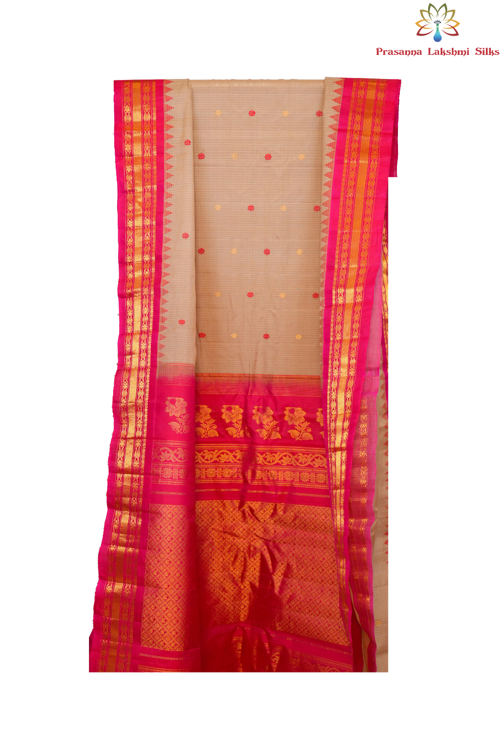 Elegant handloom Gadwal silk cotton saree suitable for weddings and grand celebrations.