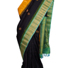Black Handloom Gadwal Pure Silk Saree with Sea Green and Yellow Ganga Jamuna zari woven borders and rich brocade pallu

