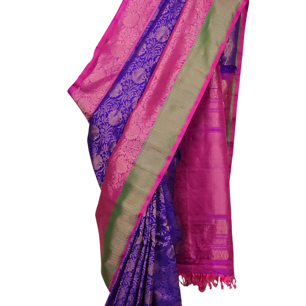 Blue Gadwal Silk Saree with Brocade Pallu 