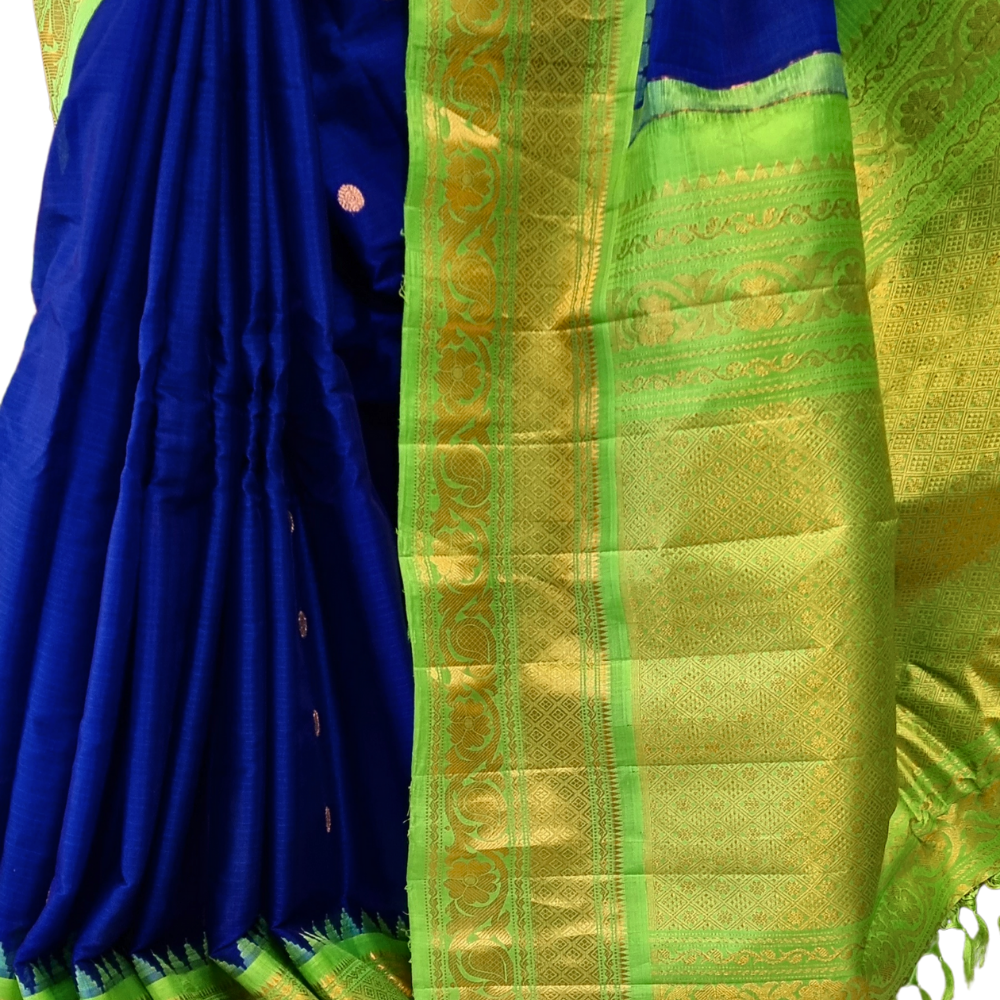 Elegant handloom Gadwal silk cotton saree suitable for weddings and grand celebrations.
