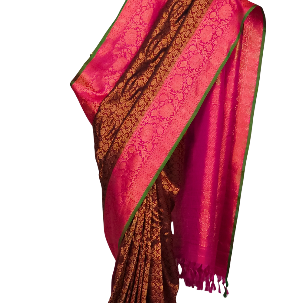 Brown Gadwal Silk Saree with Brocade Pallu