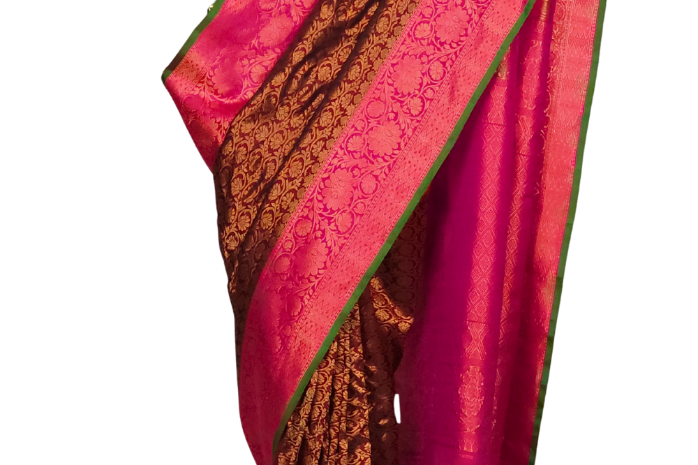 Brown Gadwal Silk Saree with Brocade Pallu