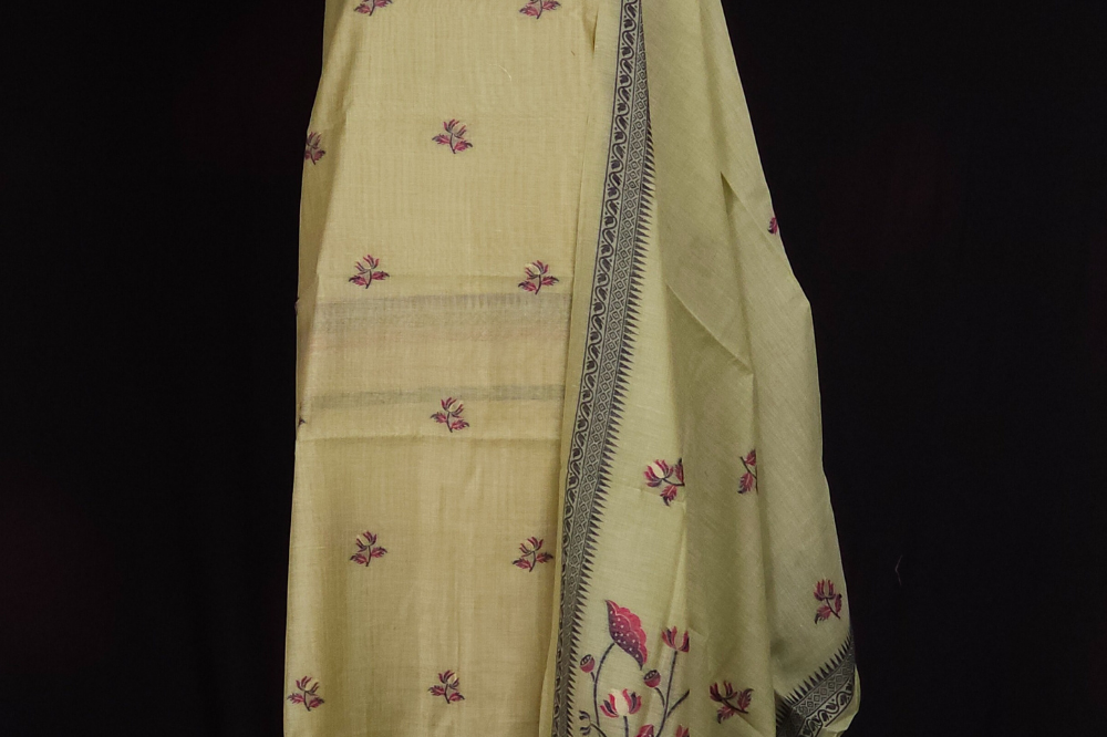 Chanderi top lotus designs across the top designed with cow and floral design