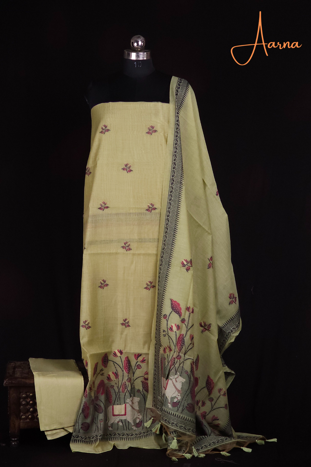 Chanderi top lotus designs across the top designed with cow and floral design