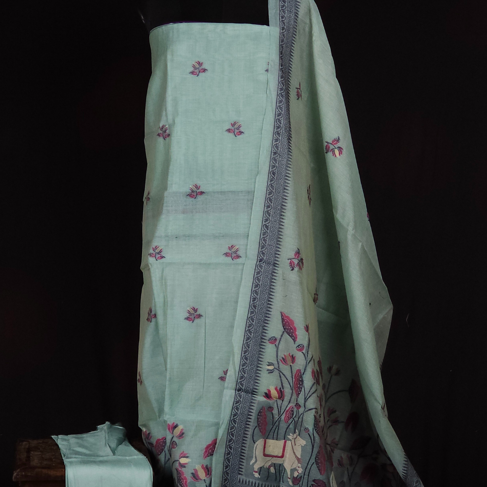 Chanderi top lotus designs across the top designed with cow and floral design