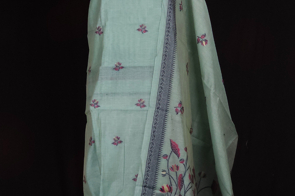 Chanderi top lotus designs across the top designed with cow and floral design