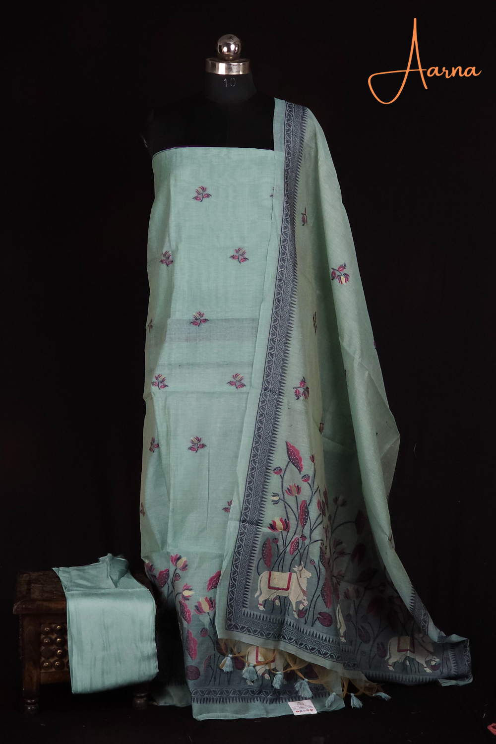 Chanderi top lotus designs across the top designed with cow and floral design