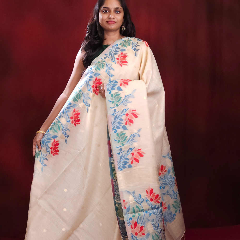 Chanderi Silk Cotton Saree  with meenakari pallu 