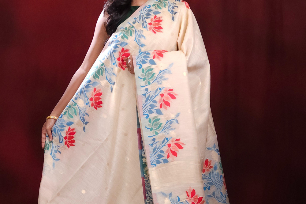 Chanderi Silk Cotton Saree  with meenakari pallu 