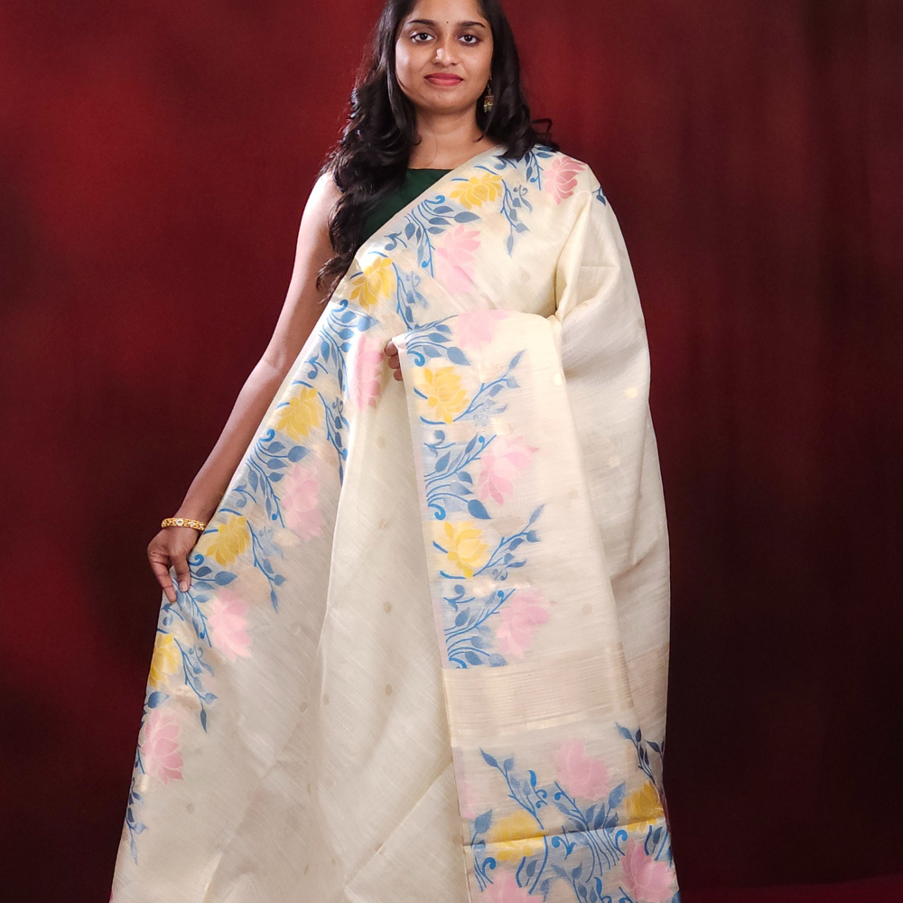 Chanderi Silk Cotton Saree meenakari pallu 