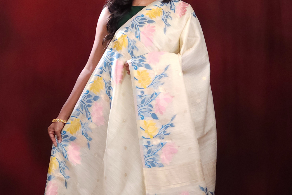 Chanderi Silk Cotton Saree meenakari pallu 
