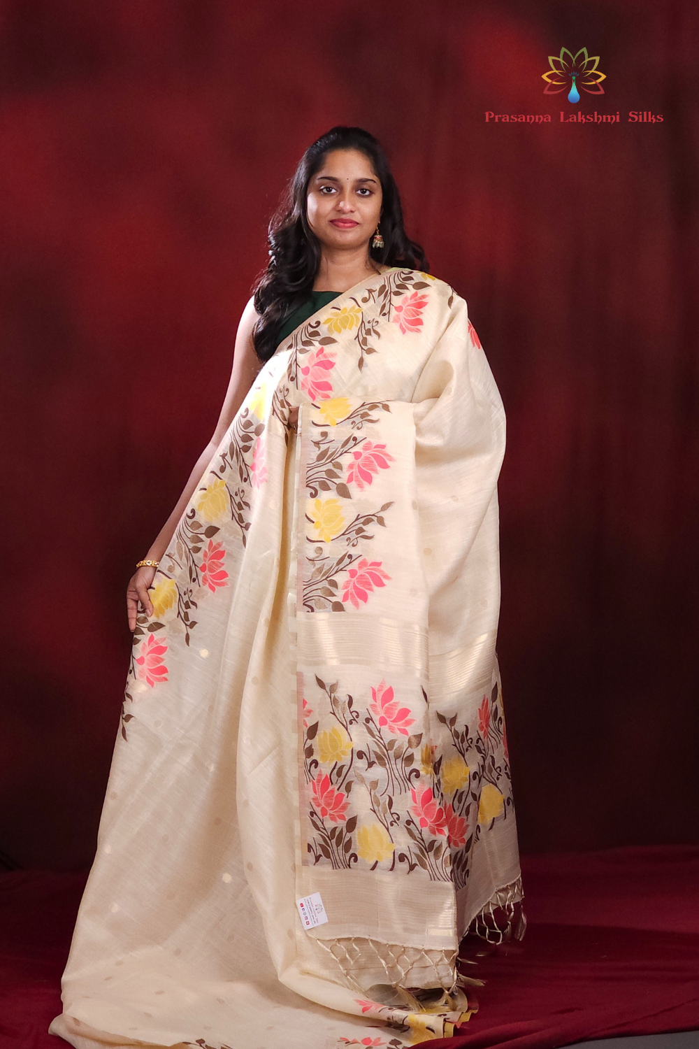 Cream Chanderi Silk Cotton Saree 