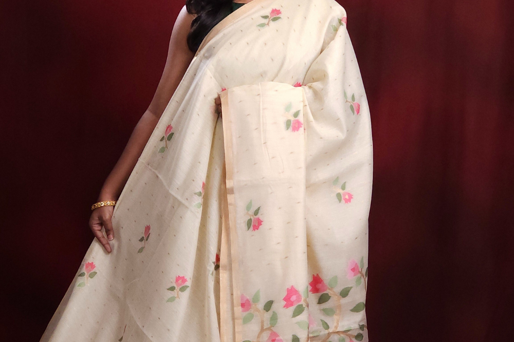 Chanderi silk cotton saree with Jhamdhani weaving  Pallu