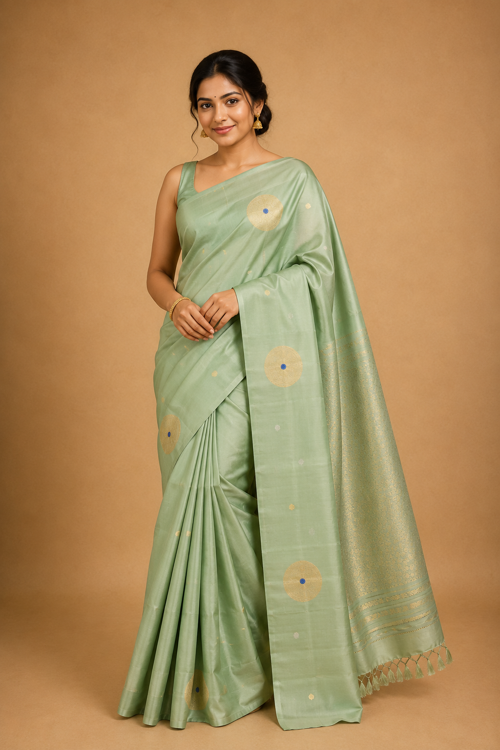 Pure handloom Gadwal silk saree with all-over zari motifs and intricate turning borders
