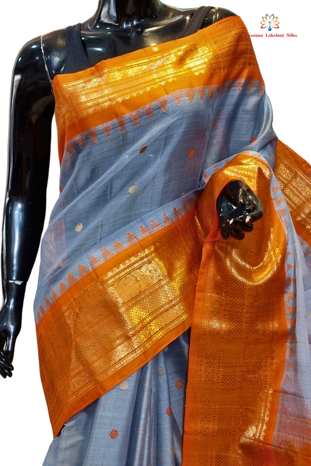Traditional Gadwal SiCo saree featuring exquisite zari woven borders and blouse piece.
