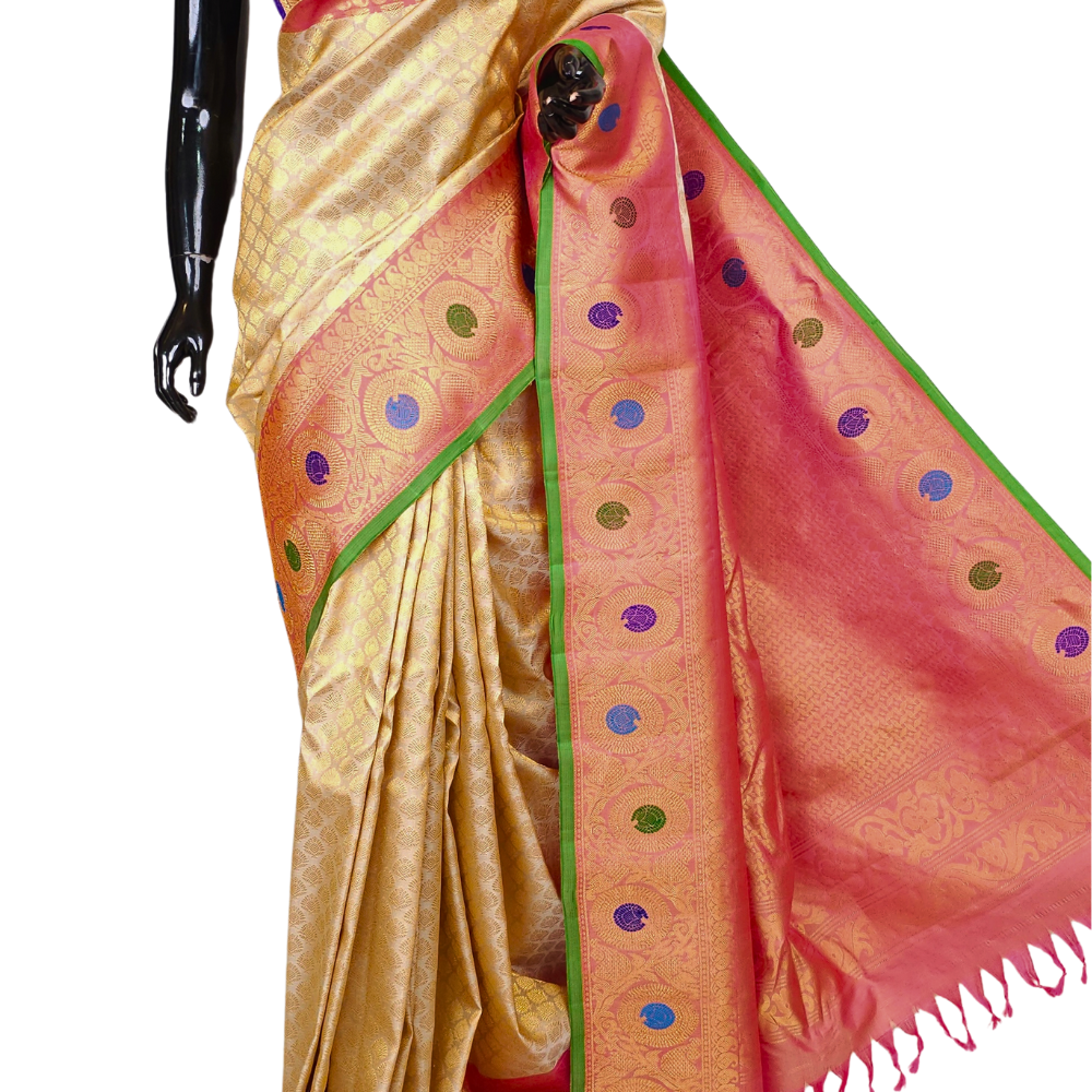 Cream Gadwal Silk Saree with Brocade Pallu 