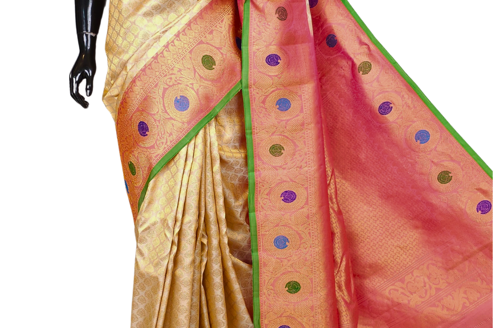 Cream Gadwal Silk Saree with Brocade Pallu 
