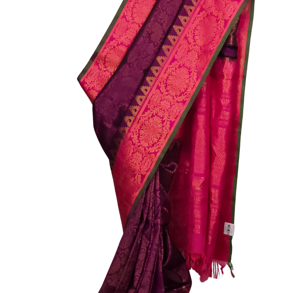 Deep Purple Gadwal Silk Saree with Brocade Pallu