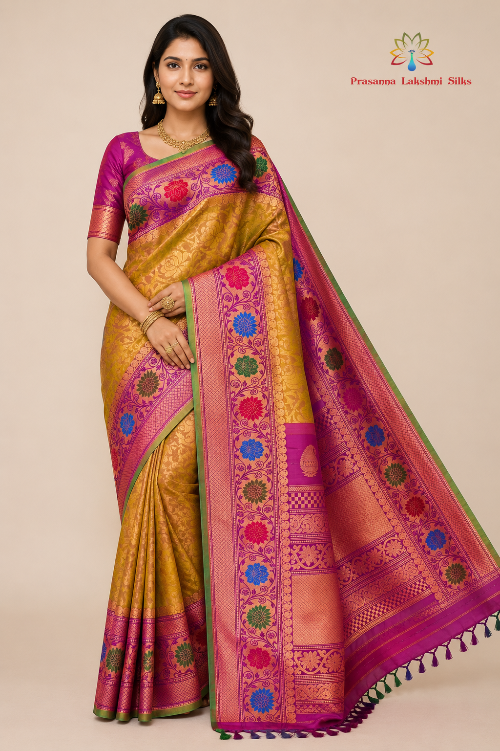 Dual Shade Green & Purple Gadwal Silk Saree