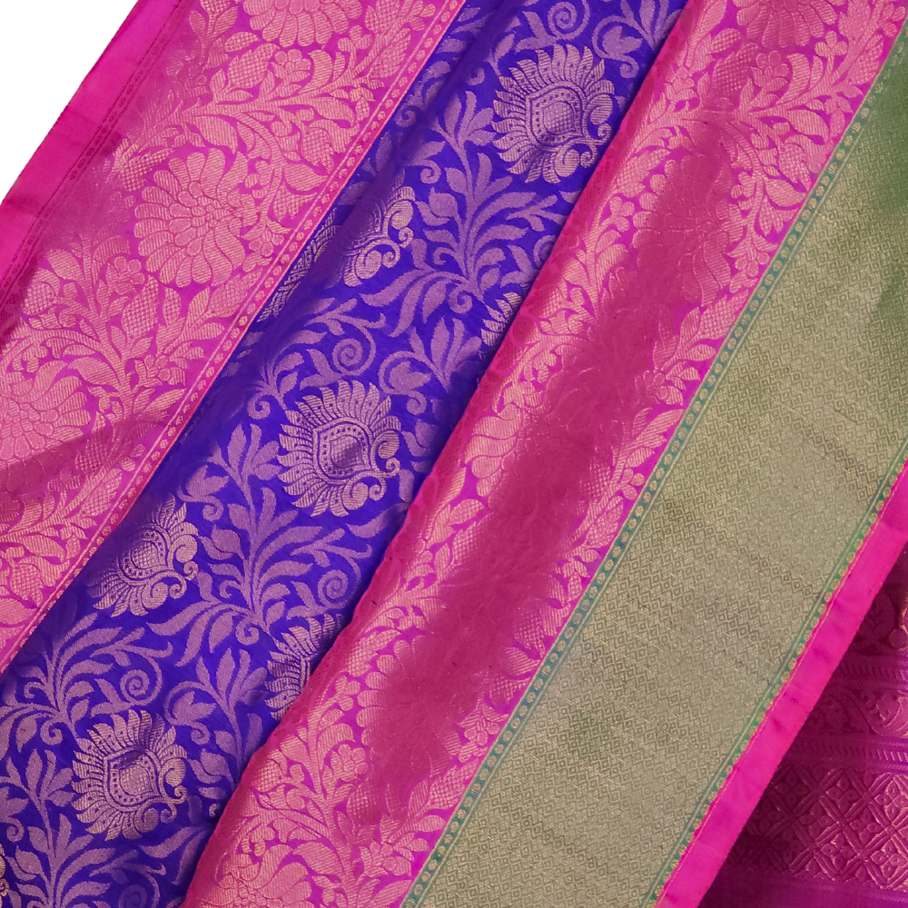 Elegant Telugu traditional Gadwal silk saree in blue with light pink blouse piece

