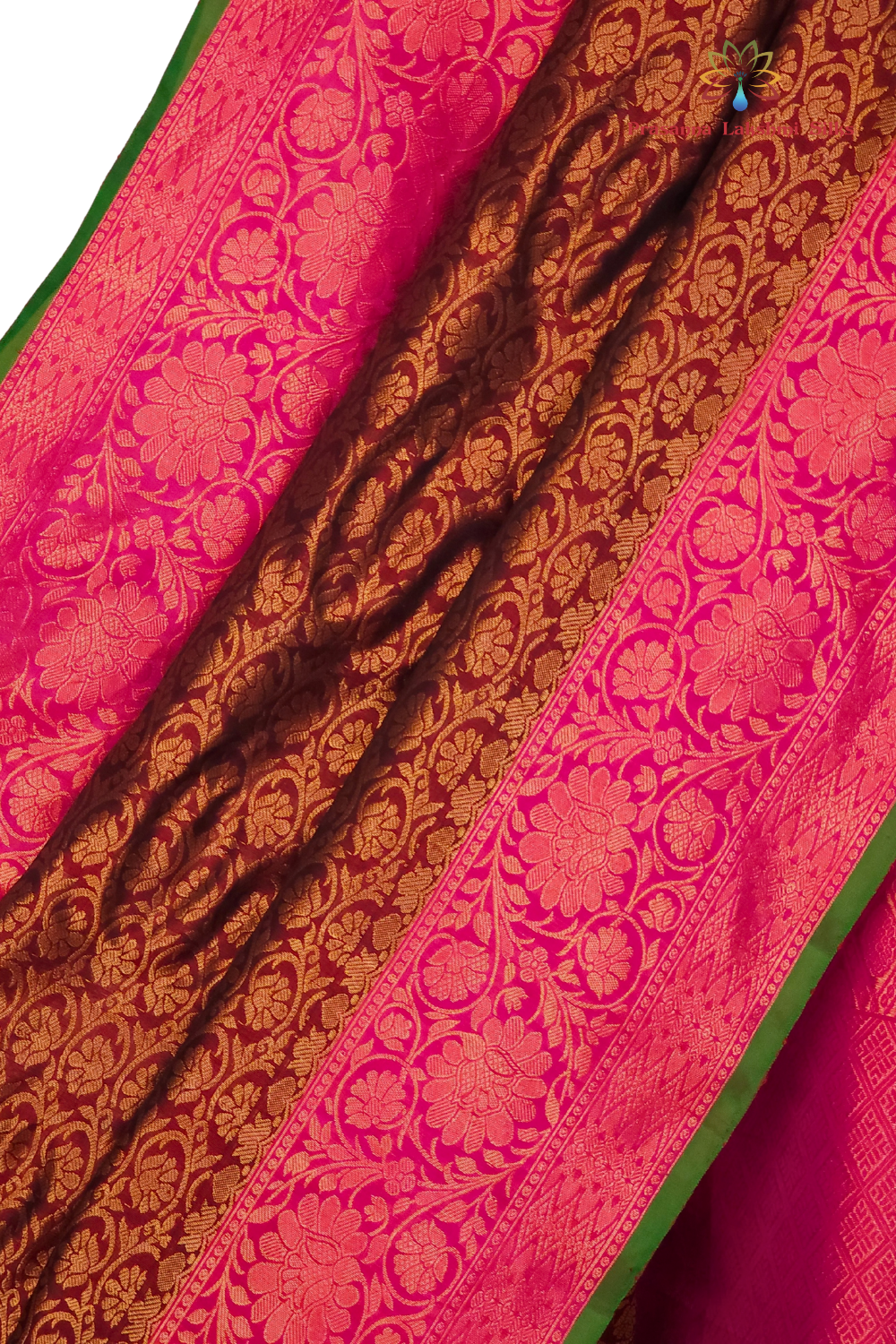 Elegant Telugu traditional Gadwal silk saree in chocolate brown with pink blouse piece

