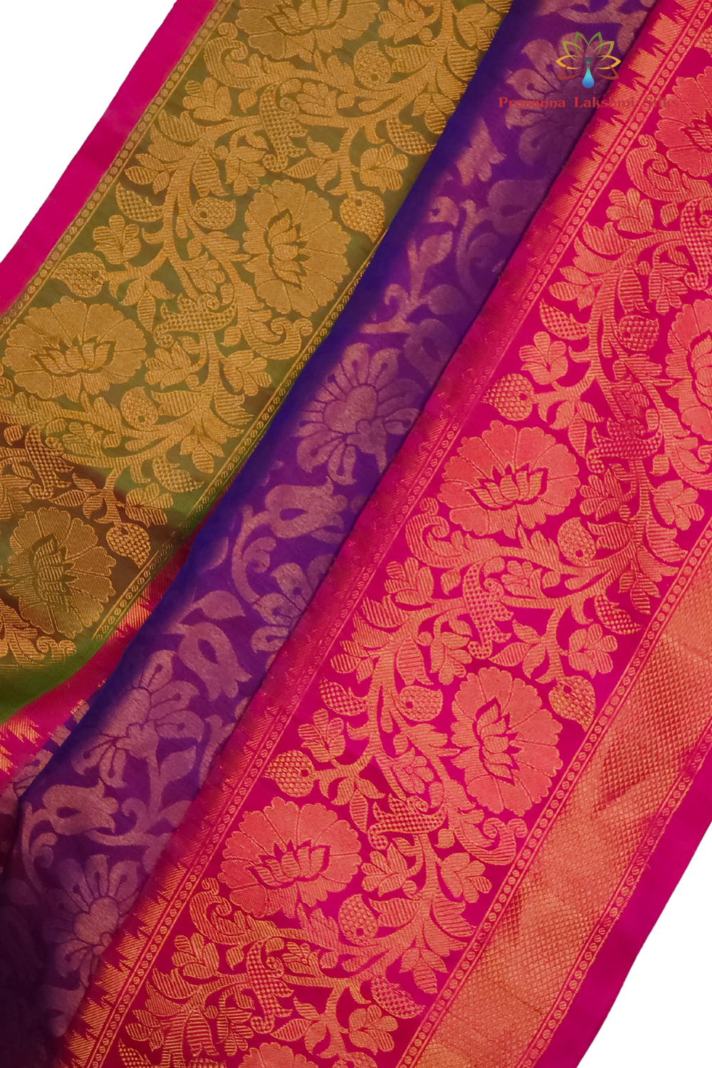 Elegant Telugu traditional Gadwal silk saree in dual shade blue red with pink blouse piece

