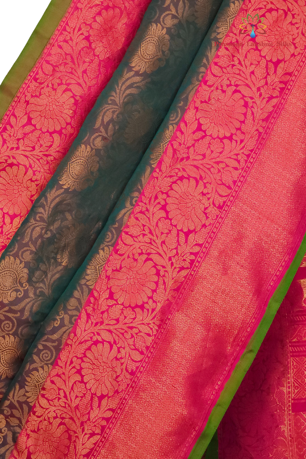 Elegant Telugu traditional Gadwal silk saree in dual shade green red with pink blouse piece


