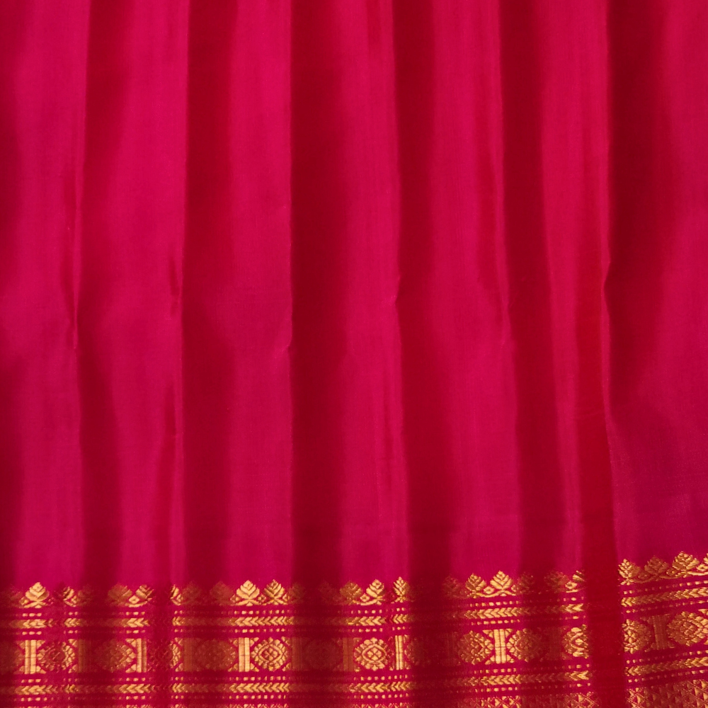 Elegant dual shade gold blue pure silk Gadwal saree from Prasanna Lakshmi Silks

